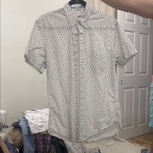 J. Crew White Casual Button Down Shirt with Subtle Pattern